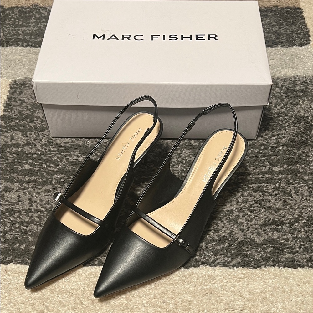 Marc Fisher Alorie 2 kitten heel slingback pumps with strap, black, size 8 NIB! - Picture 2 of 8